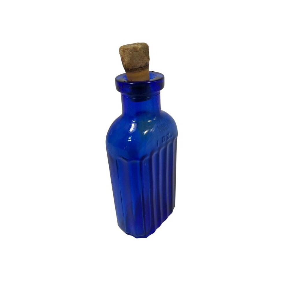 Ribbed Cobalt Poison Bottle Antique Blue American 1 Ounce Poison Bottle with Cor